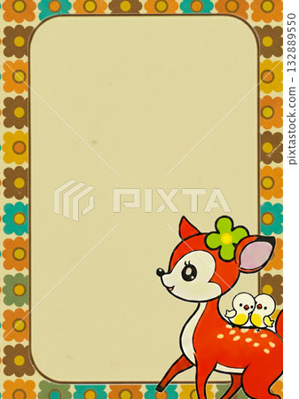 [1970s Style] Cute Bambi and Bird Message Card Template 132889550