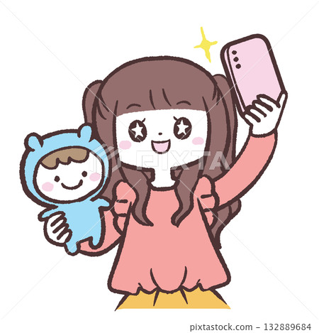 插圖:一位女士在玩毛絨玩具時自拍 插圖:一位女士在玩毛絨玩具時自拍 132889684