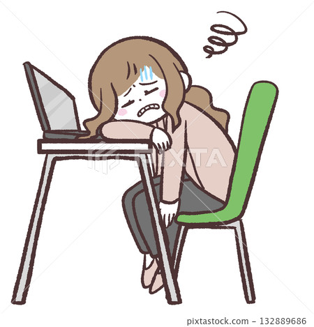 圖:一位痛苦地坐在辦公桌前的女人 圖:一位痛苦地坐在辦公桌前的女人 132889686