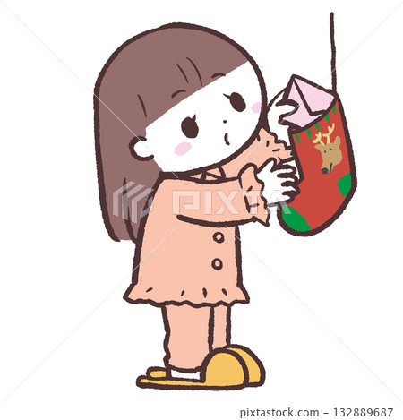 圖：一個女孩把信放進她的長襪裡 132889687