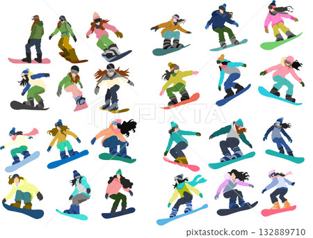 冬天在雪山滑雪的女子插圖集 132889710