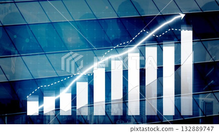 Business Growth Concept with Graph and Arrow on Glass Background, Illustrating Increasing Revenue and Financial Success in Corporate Environment Copula 132889747