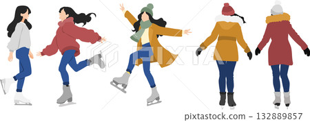 一組女性滑冰的插圖 一組女性滑冰的插圖 132889857