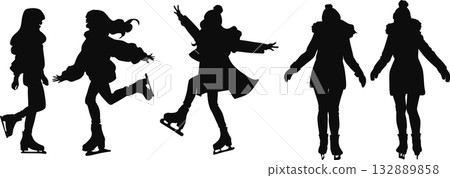 Illustration set of women skating Illustration set of women skating 132889858