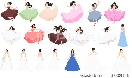 Illustration set of a woman in a dress 132889956
