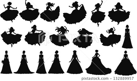 穿著裙子的婦女插圖集 穿著裙子的婦女插圖集 132889957