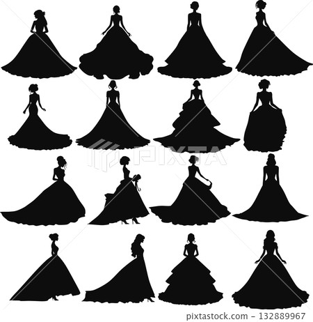 Illustration set of a woman in a dress 132889967