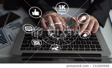 Blogging and content creation in digital communication Funnel 132889986