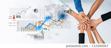 Diverse hands joining together with financial graphs and statistics symbolizing teamwork and collaboration for business success and growth analysis Scalp Diverse hands joining together with financial graphs and statistics symbolizing teamwork and collaboration for business success and growth analysis Scalp 132890067