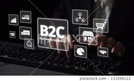 B2C Business Model with Consumer Delivery, Retail, and Growth Icons Muxer B2C Business Model with Consumer Delivery, Retail, and Growth Icons Muxer 132890222