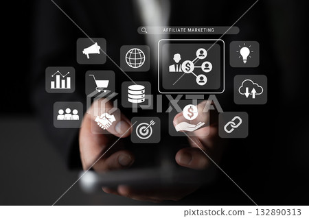 Affiliate marketing strategy and partnership business concept Parse 132890313