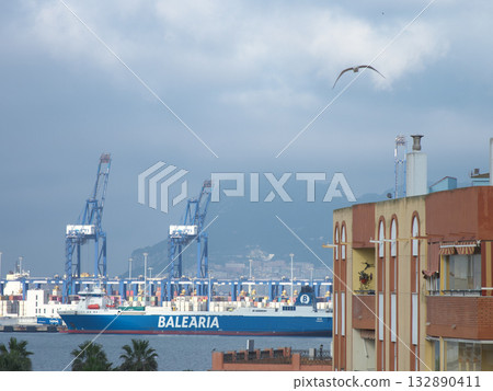 Port of Algeciras, Spain. The Rock of Gibraltar can be seen in the background. Port of Algeciras, Spain. The Rock of Gibraltar can be seen in the background. 132890411