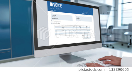Invoice on computer screen from accounting...-插圖素材 [132890605] - PIXTA圖庫