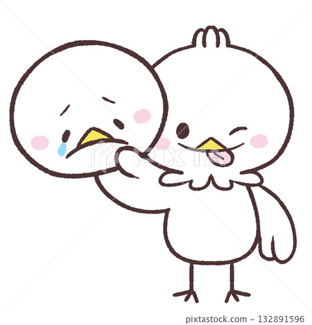 Illustration of a laughing white bird holding a crying mask Illustration of a laughing white bird holding a crying mask 132891596