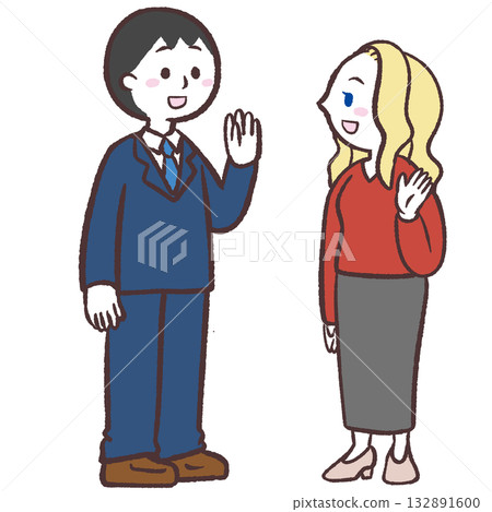 Illustration of a man talking to a white woman 132891600