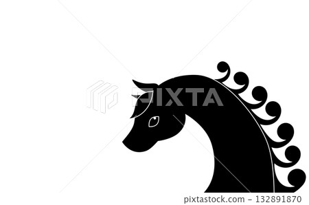 A simple silhouette illustration of a horse facing sideways (with white border) 132891870