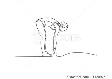 Continuous one line drawing woman swimming athlete is bent over in the starting crouch on starting block, intense focus and readiness before race. Single line draw design vector graphic illustration Continuous one line drawing woman swimming athlete is bent over in the starting crouch on starting block, intense focus and readiness before race. Single line draw design vector graphic illustration 132892408