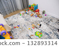 Different colored bright toys in the room where the child is playing 132893314