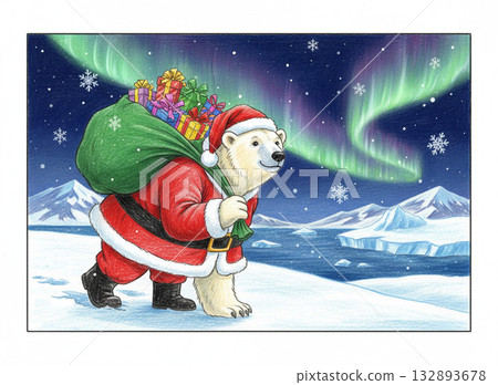 白熊聖誕老人送聖誕禮物 132893678