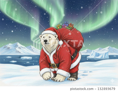 白熊聖誕老人送聖誕禮物 132893679