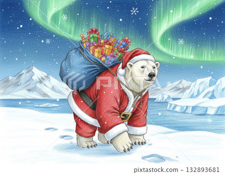 白熊聖誕老人送聖誕禮物 132893681