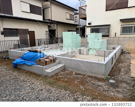 The foundation of a house under construction 132893722