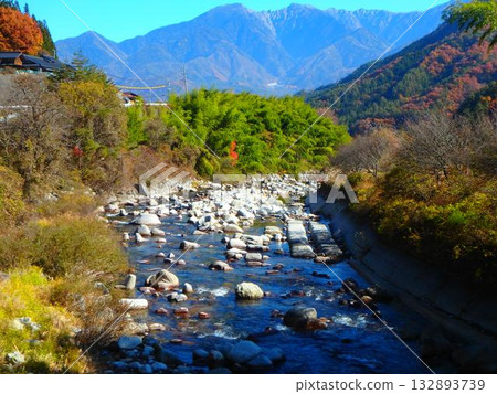 Autumn colors of Agematsu Stream and the Central Alps 132893739