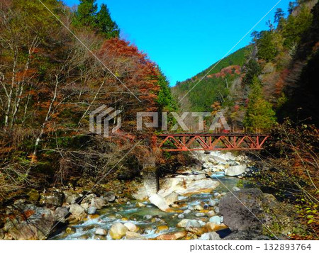 Autumn colors of the Atera Valley and the red iron bridge of the old forest railway Autumn colors of the Atera Valley and the red iron bridge of the old forest railway 132893764