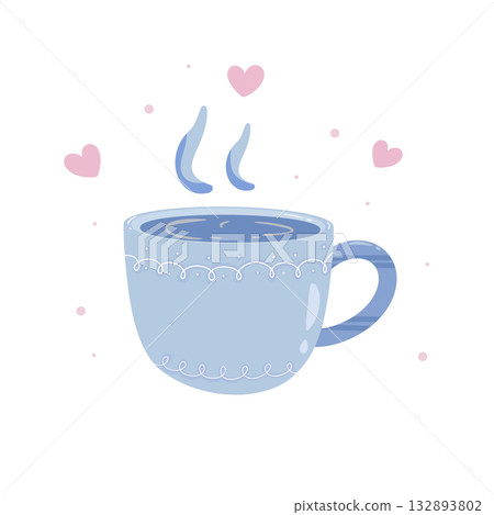 Blue coffee cup with pink hearts 132893802