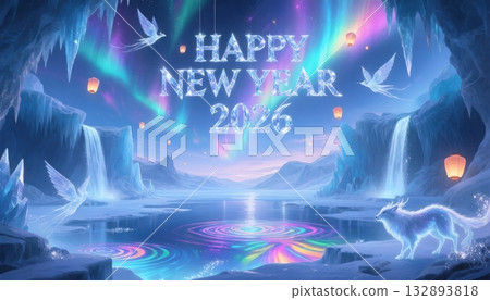Arctic Aurora Ice Landscape Happy New Year 2026 image photo 132893818