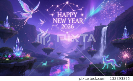 Fairies and Crystal Creatures Welcome Happy New Year 2026 fairy fantasy 132893855