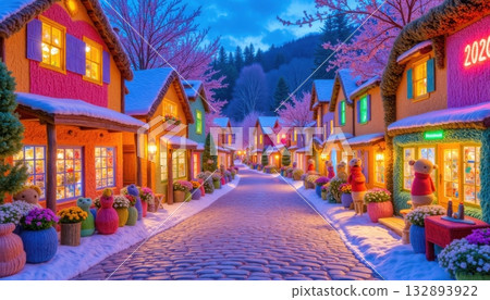 Whimsical village street with colorful houses and teddy bears for 2026 image photo Whimsical village street with colorful houses and teddy bears for 2026 image photo 132893922