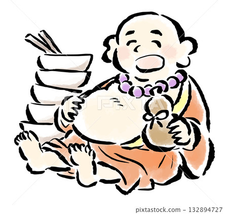 布袋和尚（七福神）吃了很多東西後已經飽了。 132894727