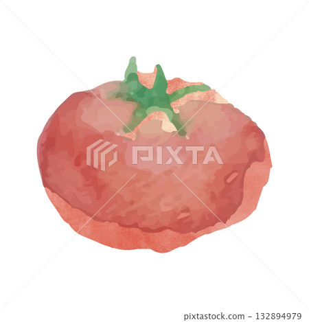 Cute round tomato watercolor illustration_C 132894979