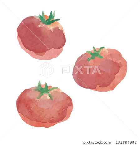 可愛的圓形番茄水彩插畫集 可愛的圓形番茄水彩插畫集 132894998