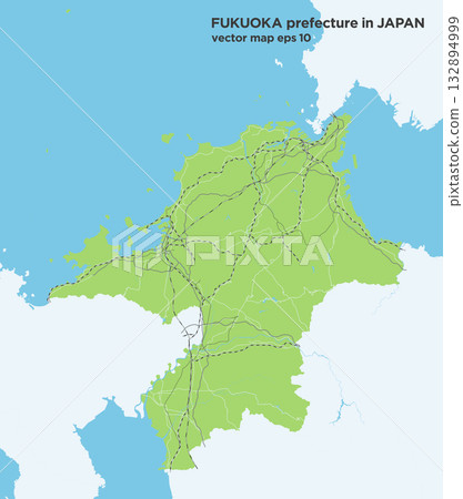 A simple green road map of Fukuoka prefecture in Japan 132894999