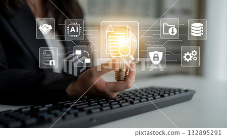 Digital document management and AI integration system concept Parse 132895291