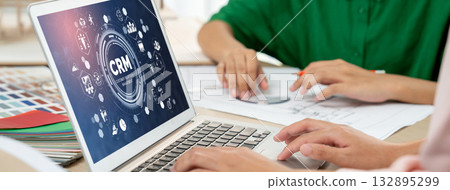 Customer relationship management system on brisk computer for CRM business Customer relationship management system on brisk computer for CRM business 132895299