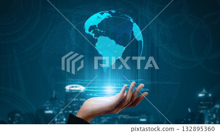 Global network connection visualization showing data exchange Thunk 132895360