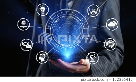 AI Brain Processing Data with Generative Artificial Intelligence Concept Spire 132895413