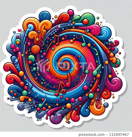 Abstract Digital Symphony in Vibrant Treble Clef with Sound Waves and Music Notes. 132895467