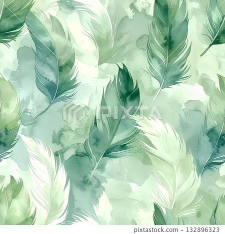 背景素材_水彩風格羽毛插畫（綠色） 132896323