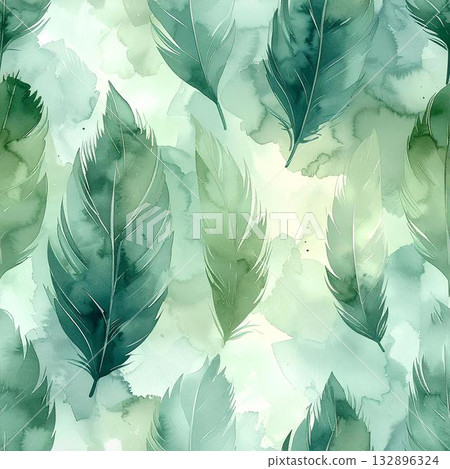 背景素材_水彩風格羽毛插畫（綠色） 132896324