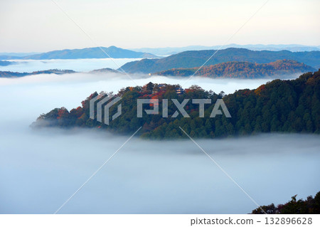 Mountain castle in the sky with autumn leaves 2393 132896628