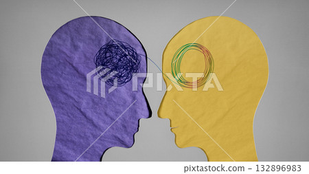Two heads showing anxiety and relaxation reflect mental health balance 132896983