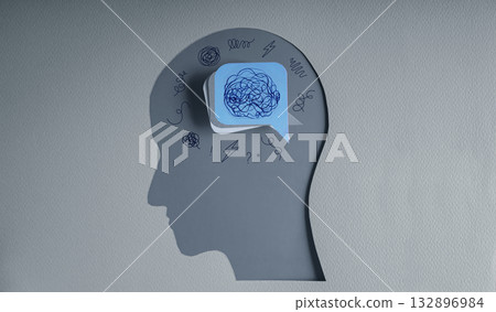 Messy Lines inside head symbolizes mental struggle, high stress 132896984