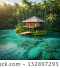 beautiful tropical beach sea and ocean with coconut palm tree at sunrise time 132897293