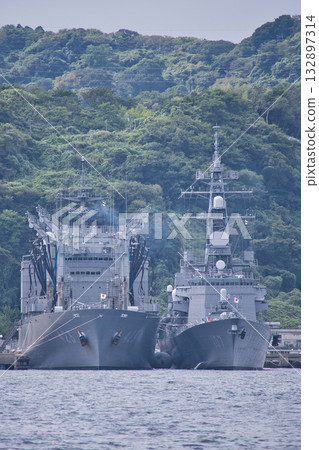Ships anchored at Yokosuka Port Ships anchored at Yokosuka Port 132897314