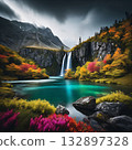 waterfall in the mountains 132897328
