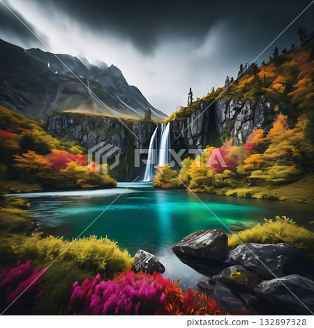 waterfall in the mountains waterfall in the mountains 132897328